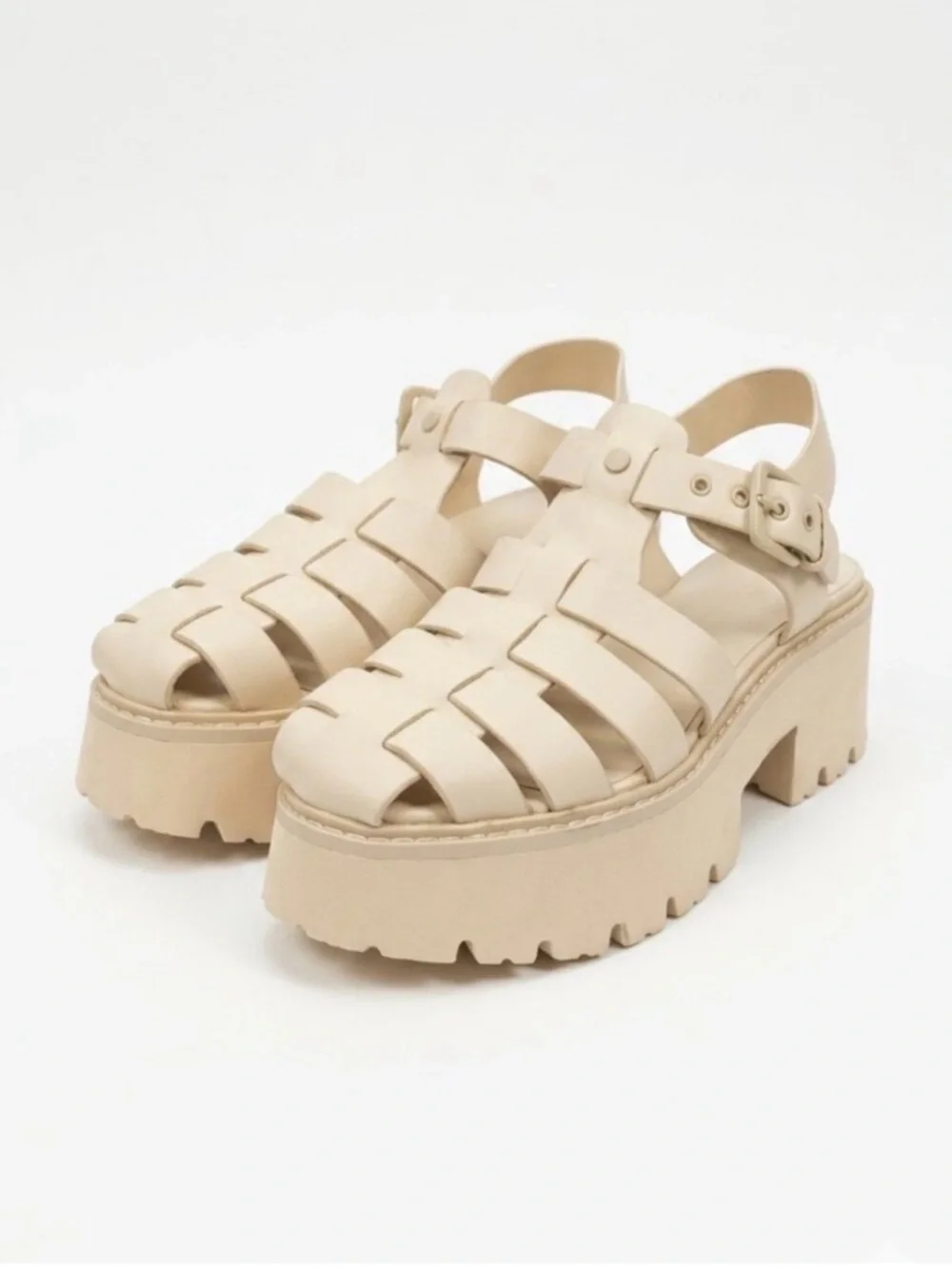 NWOT Dolce Vita Lasly Tonal Fisherman Leather Platform Lug Sole Sandal Oatmeal 8